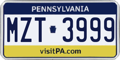 PA license plate MZT3999