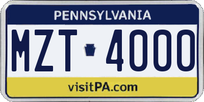 PA license plate MZT4000