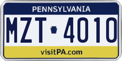 PA license plate MZT4010