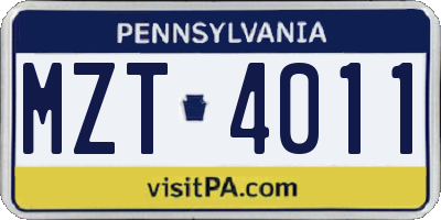 PA license plate MZT4011