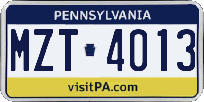 PA license plate MZT4013