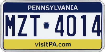 PA license plate MZT4014