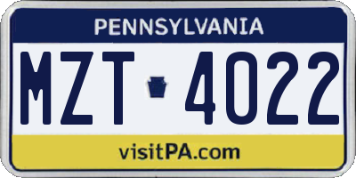 PA license plate MZT4022