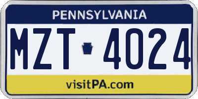 PA license plate MZT4024