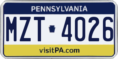 PA license plate MZT4026