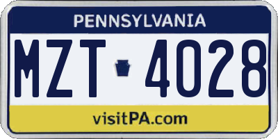 PA license plate MZT4028