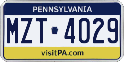 PA license plate MZT4029