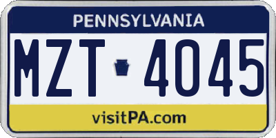 PA license plate MZT4045