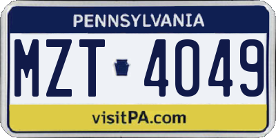 PA license plate MZT4049