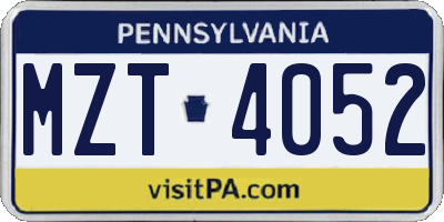 PA license plate MZT4052