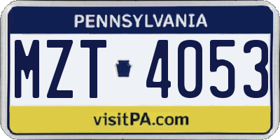 PA license plate MZT4053