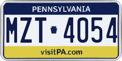 PA license plate MZT4054