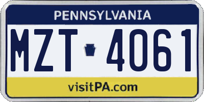 PA license plate MZT4061