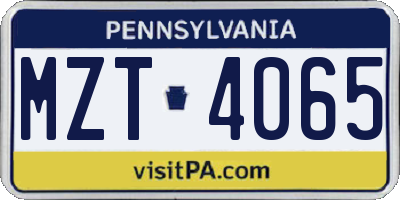 PA license plate MZT4065