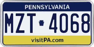 PA license plate MZT4068