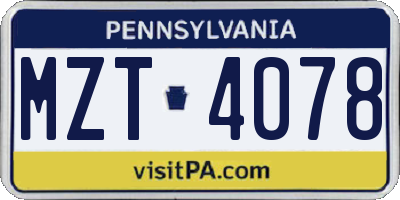 PA license plate MZT4078