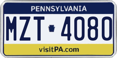 PA license plate MZT4080