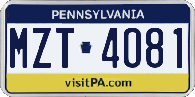 PA license plate MZT4081