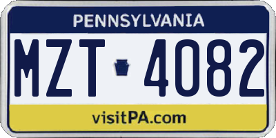 PA license plate MZT4082