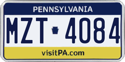 PA license plate MZT4084
