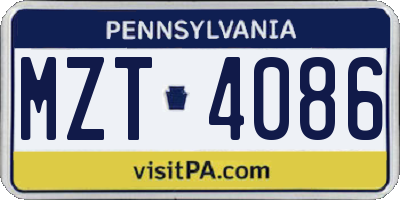 PA license plate MZT4086
