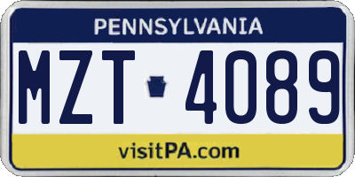 PA license plate MZT4089