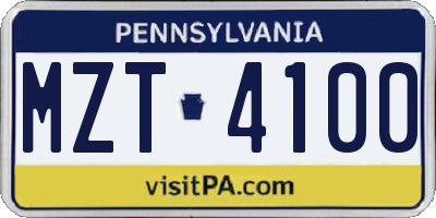 PA license plate MZT4100