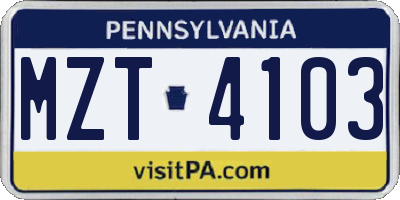 PA license plate MZT4103