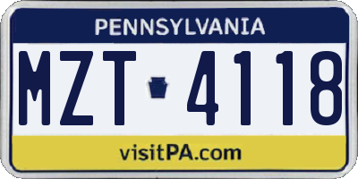 PA license plate MZT4118