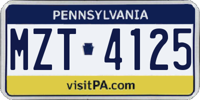 PA license plate MZT4125