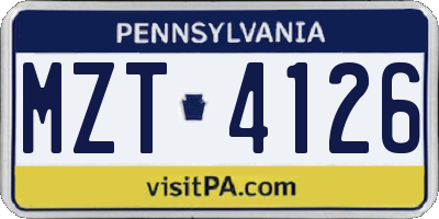 PA license plate MZT4126