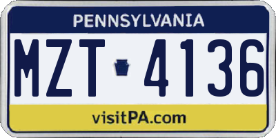 PA license plate MZT4136