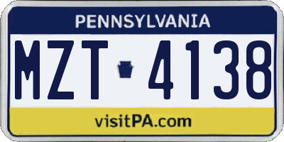 PA license plate MZT4138