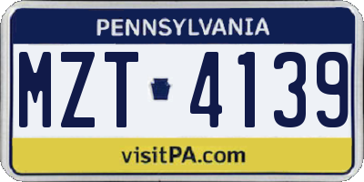PA license plate MZT4139