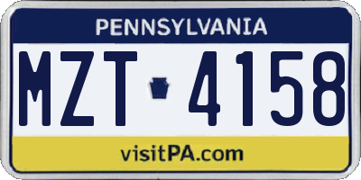 PA license plate MZT4158