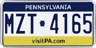 PA license plate MZT4165