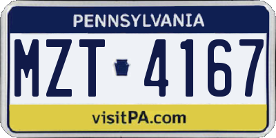 PA license plate MZT4167