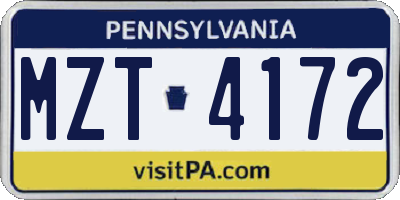 PA license plate MZT4172