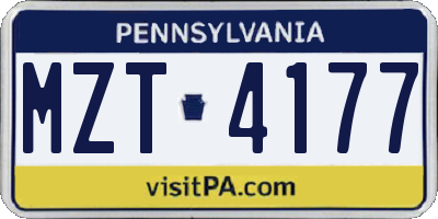 PA license plate MZT4177