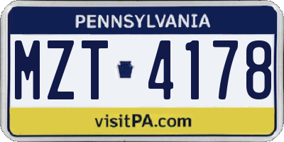 PA license plate MZT4178