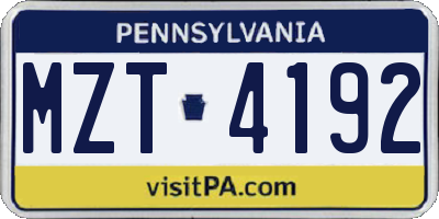 PA license plate MZT4192