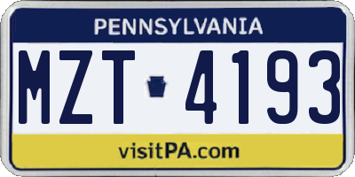PA license plate MZT4193