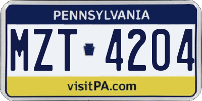 PA license plate MZT4204
