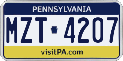 PA license plate MZT4207