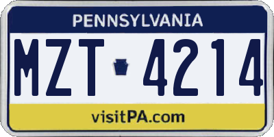 PA license plate MZT4214