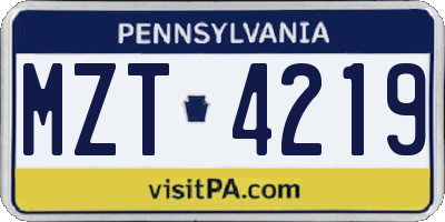 PA license plate MZT4219