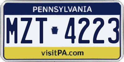 PA license plate MZT4223
