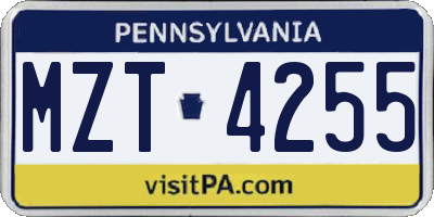 PA license plate MZT4255
