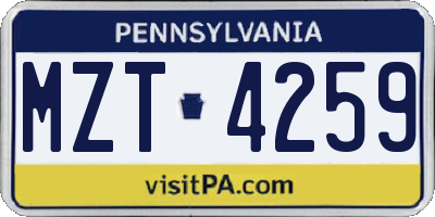 PA license plate MZT4259