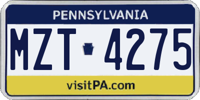 PA license plate MZT4275